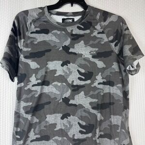 American Eagle Flex Active T-Shirt Mens Medium Gray Camo Raglan Short Sleeve